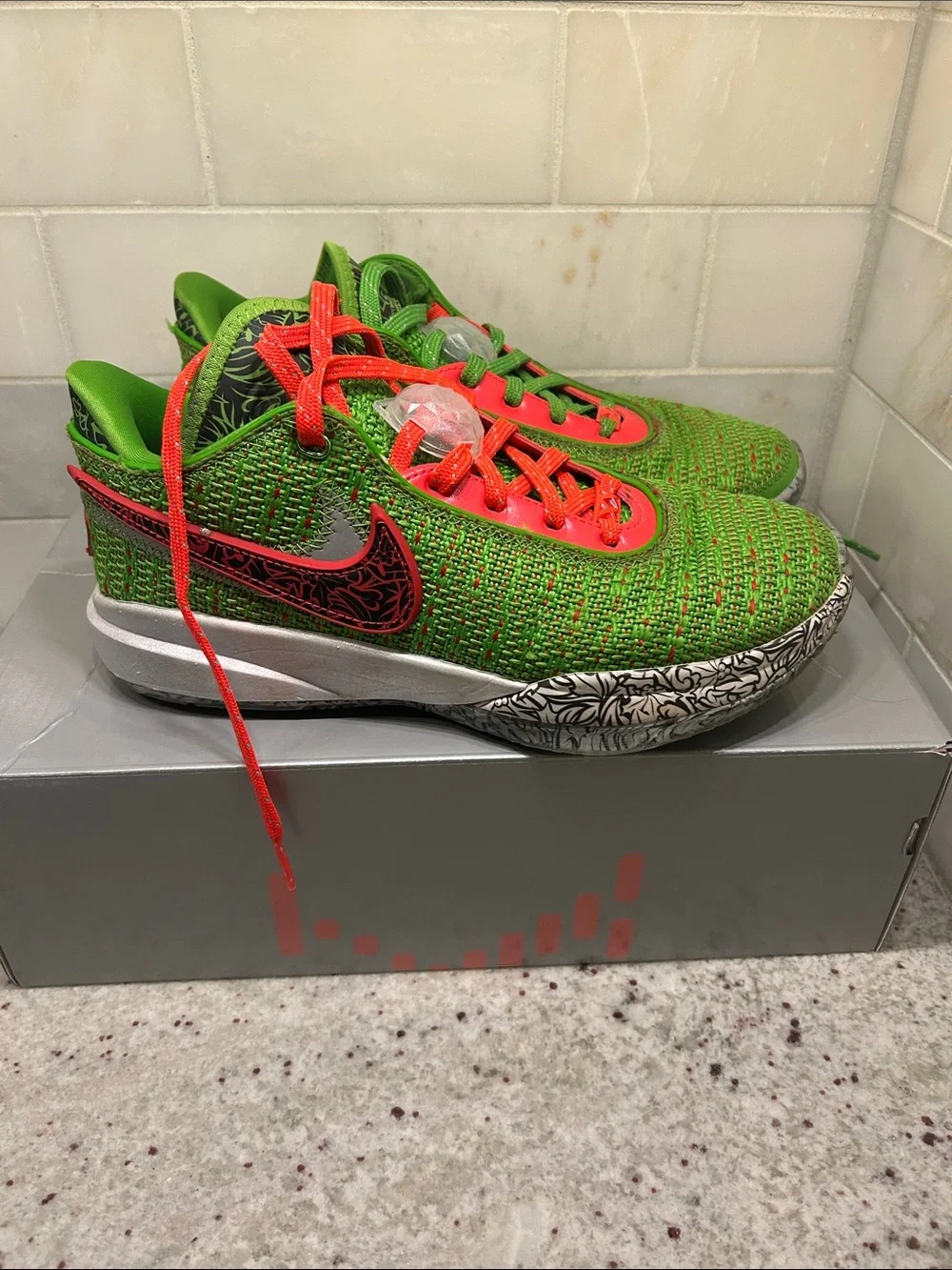 Nike Kids LeBron XX (GS) Bright Green and Orange Knit Sneakers